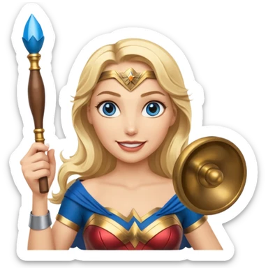 Blonde blue eyes Wonder Woman holding bell and baton sticker