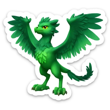 Full-body green gryphon with wolf-body with a beak for its mouth and wings sticker