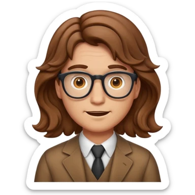 give the nerd emoji brown wavy hair in a center part sticker