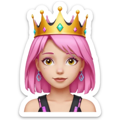 girl neon cyberpunk light pink happy long hair crown sticker