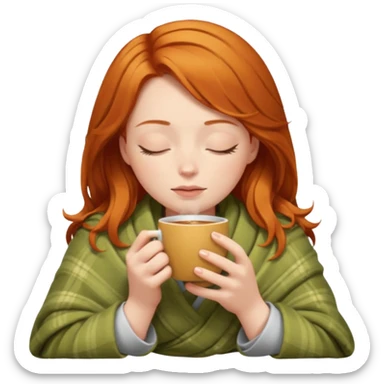 girl with ginger hair inside a blanket sipping coffee eyes closed sticker