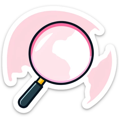 Pink Web browser on a computer with a magnifying glass
 sticker