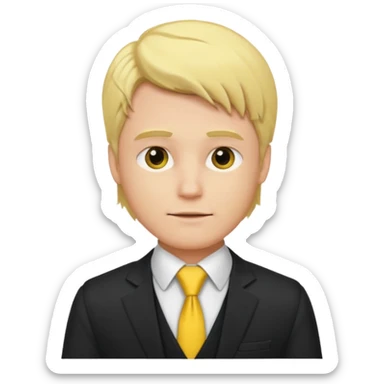 A blond man wearing a black suit, red vest, and yellow tie. sticker
