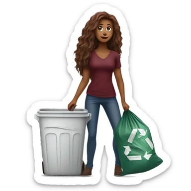 Beautiful burgundy long haired woman taking out the trash sticker