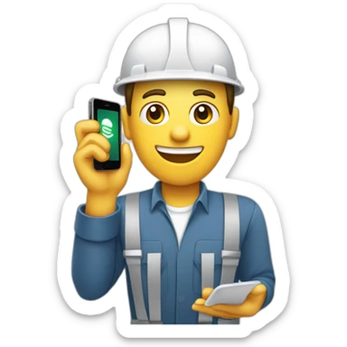 Trabajador blanco con telefono smartphone en la mano  sticker