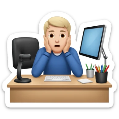 A white man sits at his desk in shock. sticker