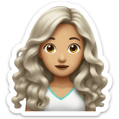 brown eye asian girl with long beach waves sticker