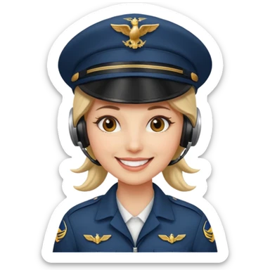 female Pilot wearing a pilot hat sticker
