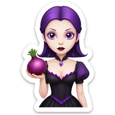 The vampire in black dress, holding a big violet onion  sticker