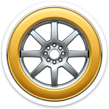 A chrome car wheel emoji, polished silver metal rim, smooth circular shape, minimal futuristic design, soft reflections, iOS emoji style, centered on white background, ultra clean look sticker