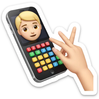 3D iPhone style emoji of a person using a calculator, finger pressing colorful buttons, digital display showing numbers, isolated on white background, soft shadows, high detail, playful and cute. sticker