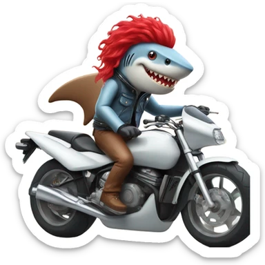 Shark with red wig riding a motorcycle  sticker