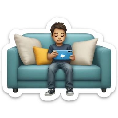 Un niño en el sofá, jugando con el móvil ￼ sticker