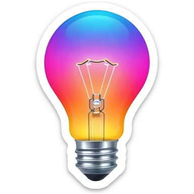 Generate a high-quality image of a glowing neon light bulb, bright vibrant colors, realistic glow effect, smooth gradient colors, no human figures, no facial features, no brand markings, simple dark background, high-reso
 sticker