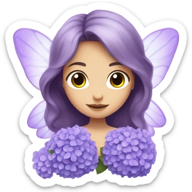Hydrangea, girl, long hair, purple, fairy, big wings sticker