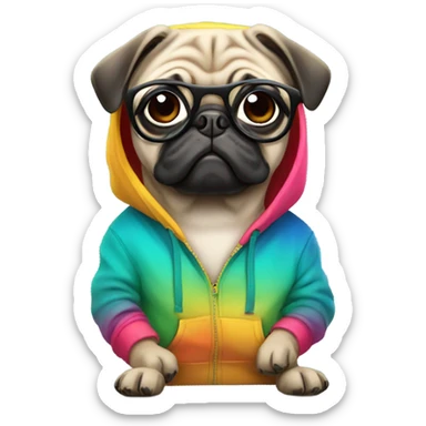pug wearing a hoodie and glasses sticker