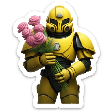 yellow spacemarine holding flowers  sticker