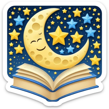 Moon and stars motif with floating books  sticker
