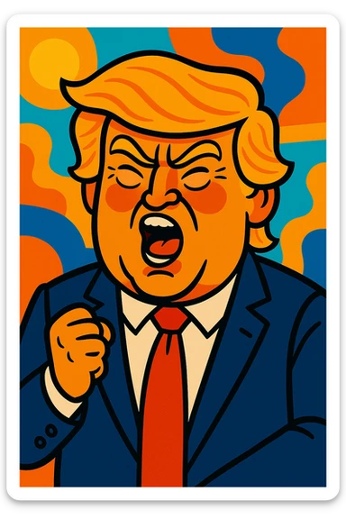 Donald Trump as a cartoon character, vibrant and expressive sticker