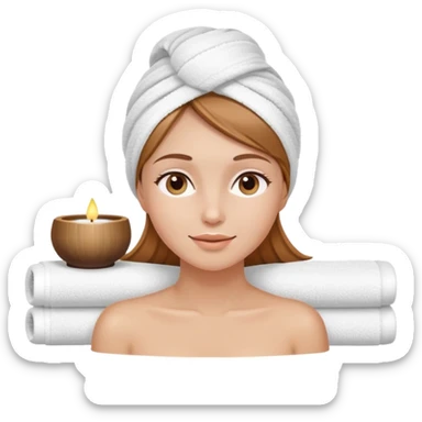 girl with light brown hair, towel on head, enjoying spa treatment sticker