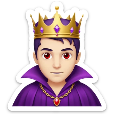 Vampire King, Young vampire king in purple robe, red eye, wearing a crown, confident smirk. sticker