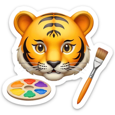 artist tiger face with palette and paintbrush for Twitch emote sticker