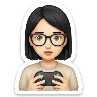 gamer, black hair girl with glasses sticker