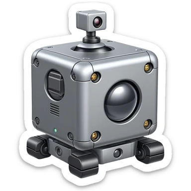 Cube-shaped reconnaissance robot with a rotating sensor on top sticker