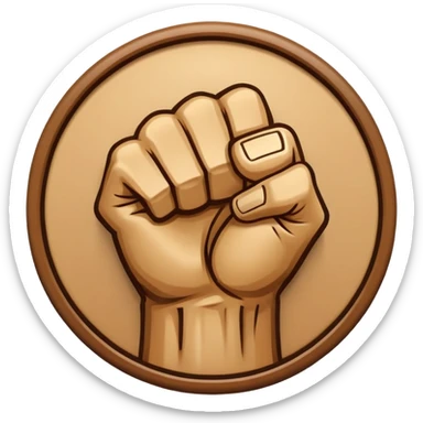 Round emblem symbolizing combat sports, featuring a clenched fist facing forward at the center. The fist is bold and strong, representing power and skill in martial arts. Surrounding the fist are dynamic lines, giving the emblem a sense of motion and energy. sticker