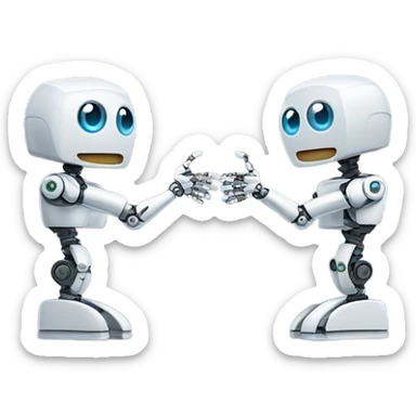 Two robotic with snake heads figures high-fiving or shaking hands, symbolizing partnership in technology. sticker