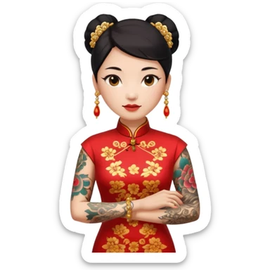 ancient chinese woman with tatooed and cheongsam sticker
