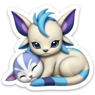 Animalistic tired snoozing snorinkawaii chibi sleepy happy glad somber mongral Meloetta-Absol-Zekrom-Gatomon-Pteromon-hybrid sticker