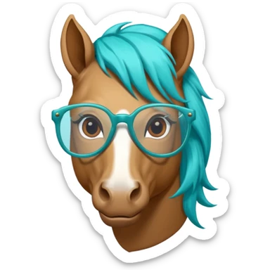 horse head with turquoise hair and glasses sticker