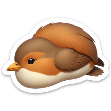 Meme-Worthy Cute Sleeping Robin Portrait Emoji, Head resting peacefully with a contented smile, showcasing a delicate, softly feathered body and eyes gently closed in serene slumber, Simplified yet adorably endearing features, highly detailed, glowing with a soft, drowsy light, high shine, relaxed and utterly lovable, stylized with an air of playful laziness, soft glowing outline, capturing the essence of a sleeping robin that feels destined to become the next viral icon of adorable rest! sticker