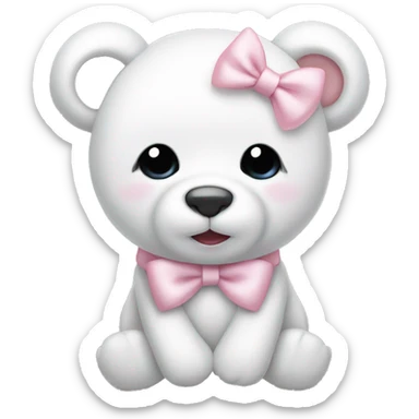White teddy bear with light pink bow on the ear sticker