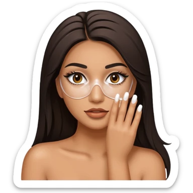 Baddie Latina emoji with fake lashes and white nails with white liquid covering her face sticker