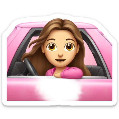 brunette-girl-long-hair-pink-car-driving sticker