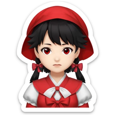an emoji of reimu hakurei from touhou project looking at the front sticker