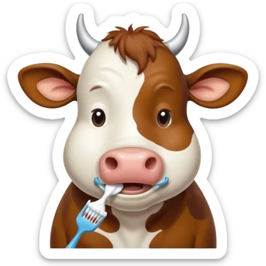 A cow brushing its teeth, looking sleepy and drowsy, portrait, bust up sticker