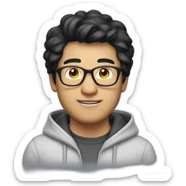 Dale, Chinese male, black hair, glasses, hoody, looking smart sticker