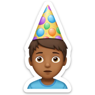 generate a pretty bratz brown skinned boy with black messy hair with a party hat. Looking sleepy sticker