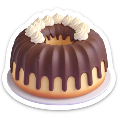 vanilla bundt cake with chocolate frosting and white sprinkles sticker