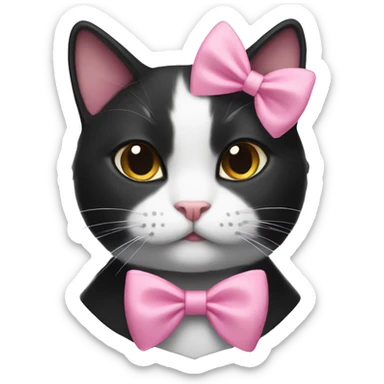 Tuxedo cat wearing a pink bow  sticker