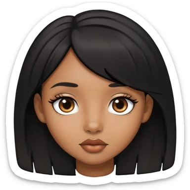 light brown skin girl with small lips, black layered hair, and doe eyes sticker