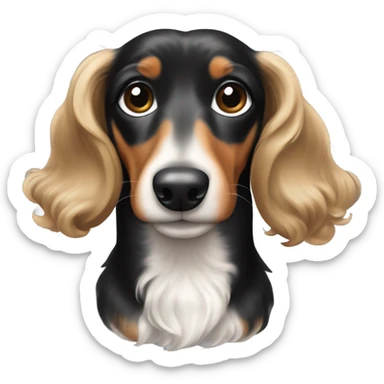 Black white tan dachshund with curly hair sticker