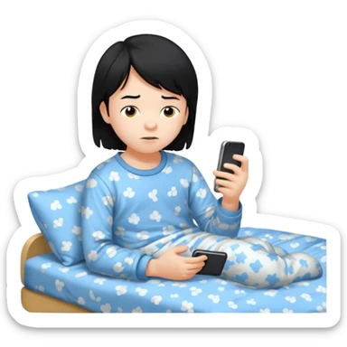 un niño de entre 3 - 10 años jugando con su celular, cansado en una habitacion apagada, el niño tiene piel blanca y cabello negro

 sticker