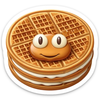 Cinematic Realistic Stroopwafel Dessert Emoji, depicted as a delicate caramel-filled waffle cookie rendered with crisp textures and warm, inviting lighting. sticker