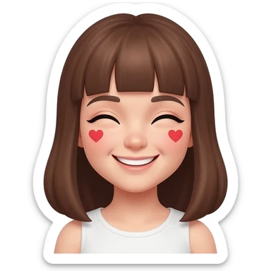 girl brown hair skin tone white to happy have heart on eyes sticker