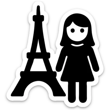 A girl standing near the Eiffel Tower sticker