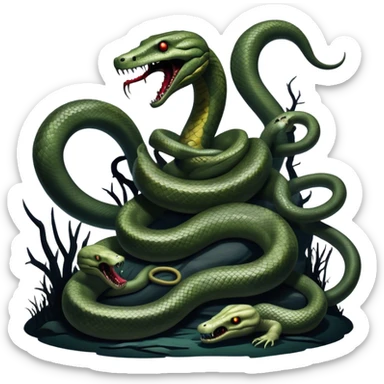 Thriller Movie Icon: A dramatic, close-up collage with sinister villains, a slithering anaconda, and zombie figures emerging from the shadows. Dark and moody atmosphere with eerie lighting, tension-filled elements. Transparent background. sticker